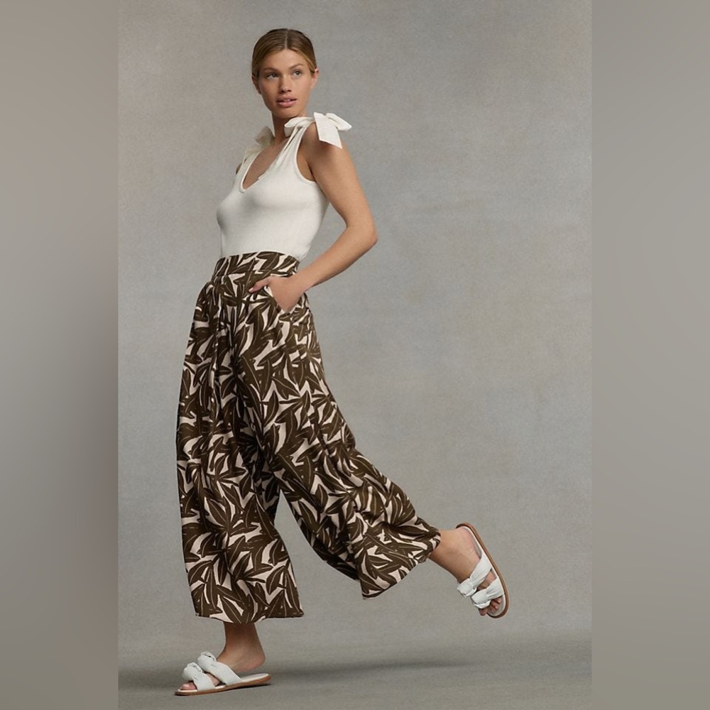 Anthropologie Whit Two Linen Cropped Wide-leg Pants Size 6
